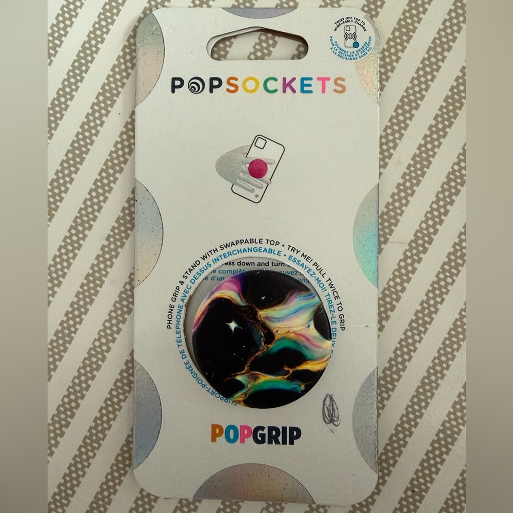 PopSocket PopGrip Black with Multicolor Marble Swirl